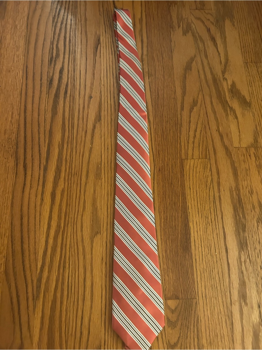 Club Men’s Preppy 100% Silk Salmon Blue White Black Striped Tie